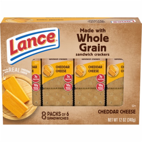Lance Sandwich Crackers Made With Whole Grain Crackers Cheddar Cheese 8 Packs Perspective: front