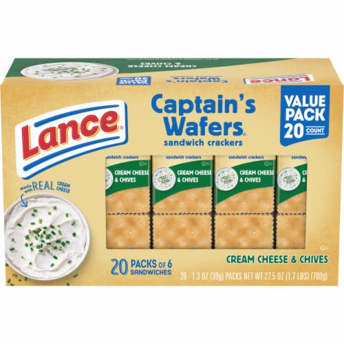 Lance Sandwich Crackers Captain's Wafers Cream Cheese And Chives 20 Packs Perspective: front
