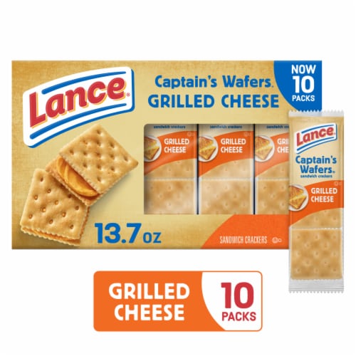 Lance Sandwich Crackers Captain's Wafer Grilled Cheese 10 Individual Packs Perspective: front