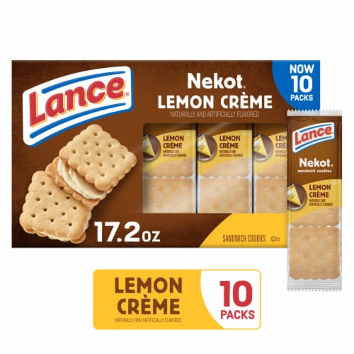 Lance Sandwich Cookies Nekot Lemon Creme 10 Individually Wrapped Packs Perspective: front