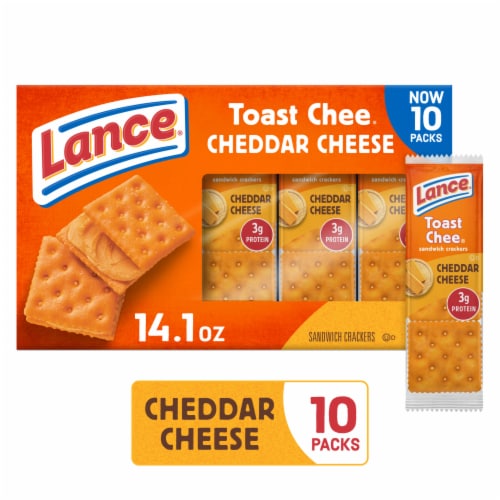 Lance Sandwich Crackers ToastChee Cheddar 10 Individually Wrapped Packs Perspective: front