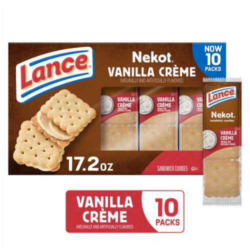 Lance Sandwich Cookies Nekot Vanilla Creme 10 Individually Wrapped Packs Perspective: front
