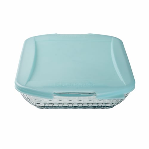 Anchor Hocking Heritage Basketweave Embossed Cake Dish with Lid Perspective: front