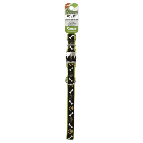 Coastal Brown Paws 18-Inch Ribbon Dog Collar - S/M Perspective: front