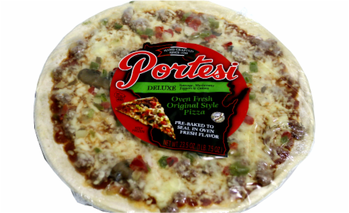 Portesi Original Style Deluxe Sausage Mushrooms Peppers & Onions Pizza Perspective: front