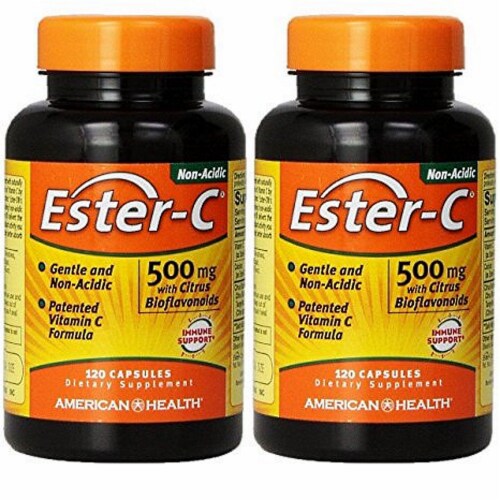 American Health 500 Mg Ester C with Citrus Bioflavonoids, 120 + 120 Capsules Perspective: front