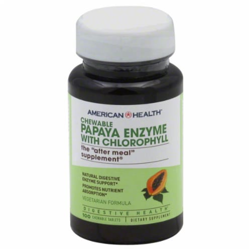 American Health Papaya Enzyme with Chlorophyll Chewable Tablets Perspective: front