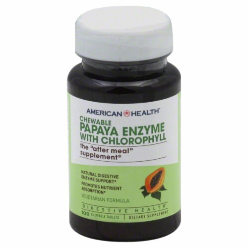 American Health Papaya Enzyme with Chlorophyll Chewable Tablets Perspective: front