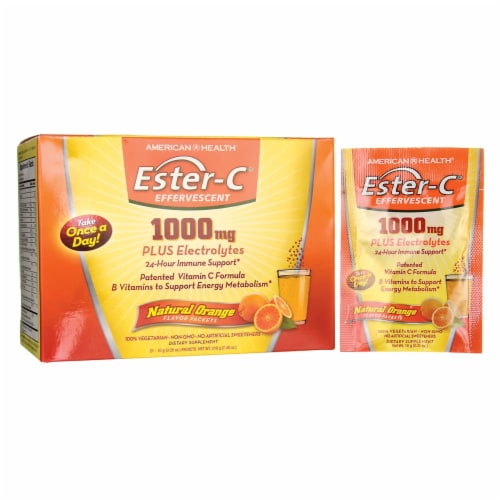 American Health Ester-C Effervescent Plus Electrolytes - Natural Orange Flavor 1,000 mg 21 Perspective: front