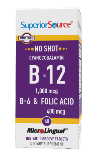 Superior Source No Shot B-12 with B6 and Folic Acid Dissolving Tablets Perspective: front