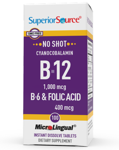Superior Source No Shot B-12 with B6 & Folic Acid Tablets Perspective: front