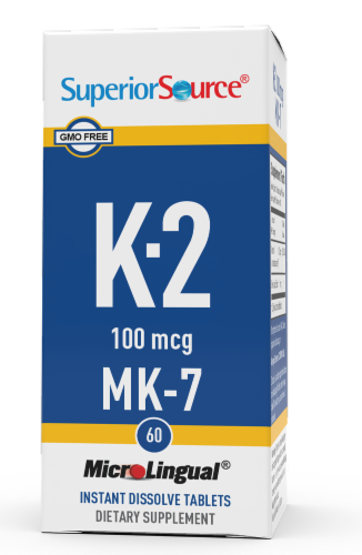 Superior Source Vitamin K2 Instant Dissolve Tablets 100mcg Perspective: front