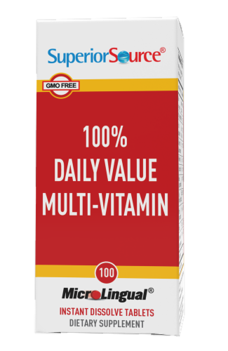 Superior Source 100% Daily Value Muti-Vitamin Instant Dissolve Tablets Perspective: front