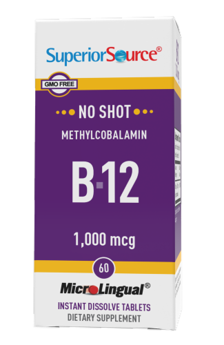 Superior Source No Shot Methylcobalamin B-12 Dissolving Tablets 1000mcg 60 Count Perspective: front
