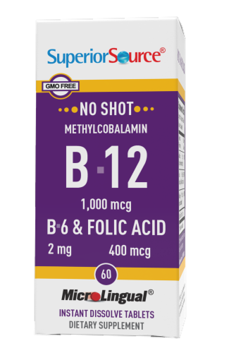 Superior Source No Shot B-12 with B-6 & Folic Acid Dissolving Tablets 1000mcg Perspective: front