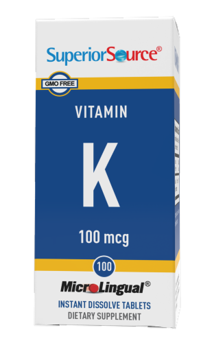 Superior Source Vitamin K Instant Dissolve Tablets 100mcg 100 Count Perspective: front