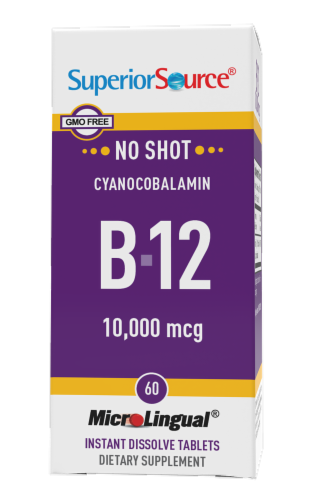 Superior Source No Shot B-12 Cyanocobalamin Dissolving Tablets 1000mg Perspective: front