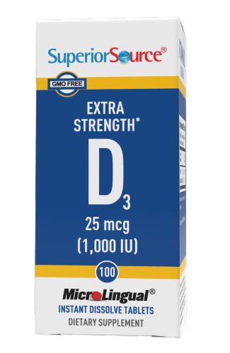 Superior Source Vitamin D3 Dissovling Tablets 1000IU Perspective: front