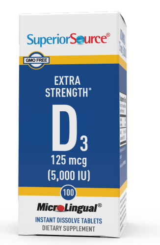 Superior Source Vitamin D3 Dissolving Tablets 5000IU Perspective: front