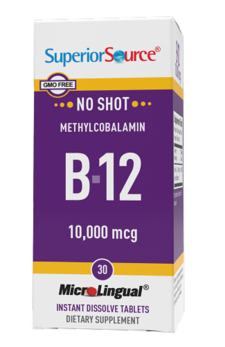 Superior Source No Shot Methylcobalamin B-12 Dissolving Tablets 10000mcg Perspective: front