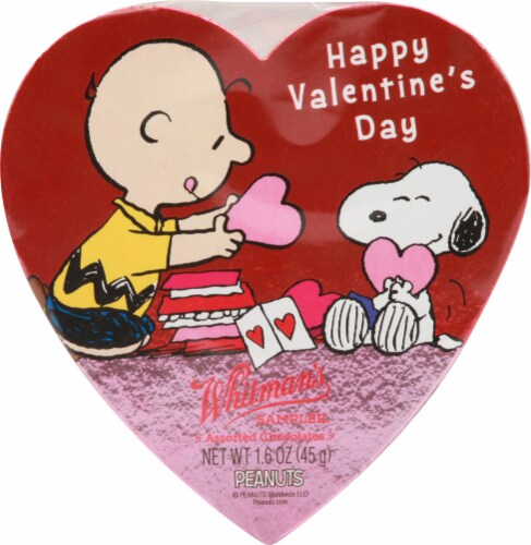 Whitman's Happy Valentine's Day Snoopy Heart Sampler Perspective: front
