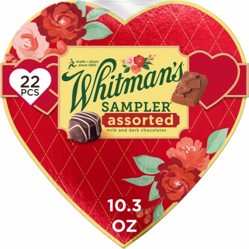 WHITMAN'S SAMPLER Valentine's Day Red Floral Heart Assorted Milk & Dark Chocolate Gift Box Perspective: front