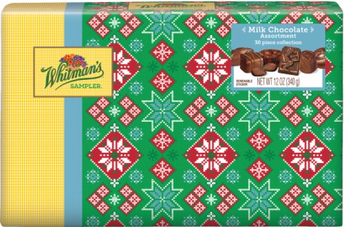 Whitman's Assorted Milk Chocolate Sampler with Holiday Wrapped Box Perspective: front