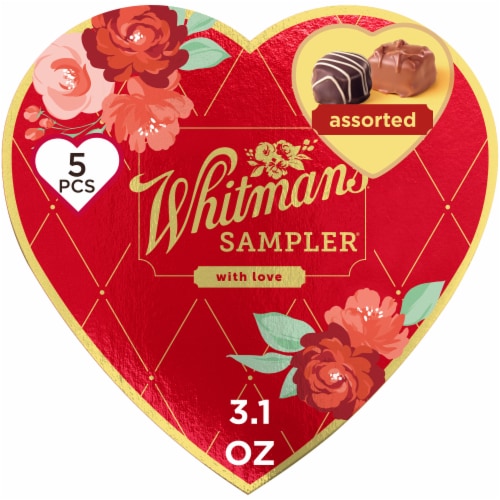 WHITMAN'S SAMPLER Valentine's Day Red Floral Heart Assorted Milk & Dark Chocolate Gift Box Perspective: front