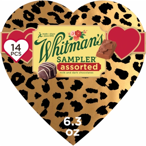 Valentine's Day Cheetah Heart Assorted Milk & Dark Chocolate Candy Gift Box Perspective: front