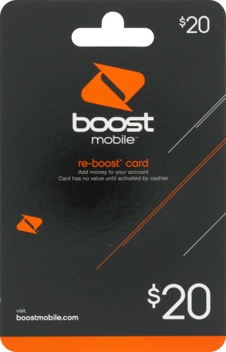 Boost Mobile $20 Gift Cards Perspective: front