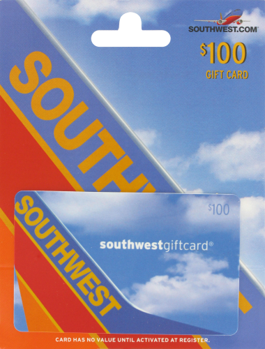 Southwest Airlines $100 Gift Card Perspective: front