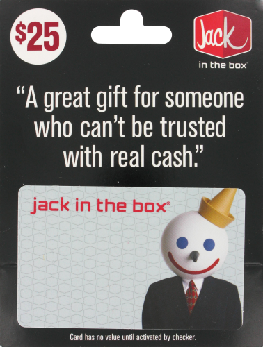 Jack in the Box $25 Gift Card Perspective: front