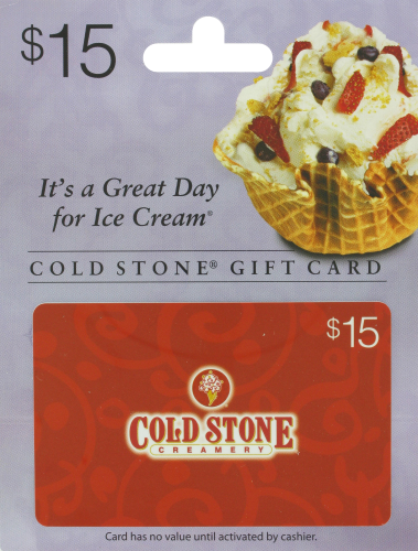 Cold Stone Creamery $15 Gift Card Perspective: front