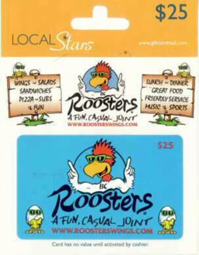 Roosters $25 Gift Card Perspective: front