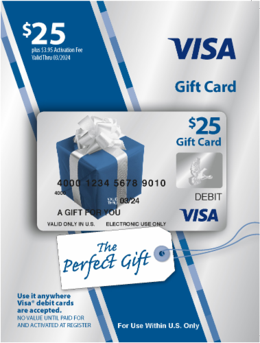 Visa $25 Gift Card ($3.95 activation fee) Perspective: front