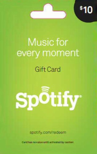 Spotify $10 Gift Card Perspective: front
