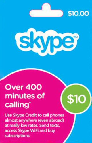 Skype $10 Gift Card Perspective: front
