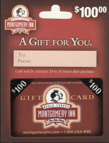 Montgomery Inn $100 Gift Card Perspective: front