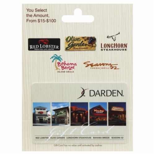 Darden $15-$100 Gift Card Perspective: front