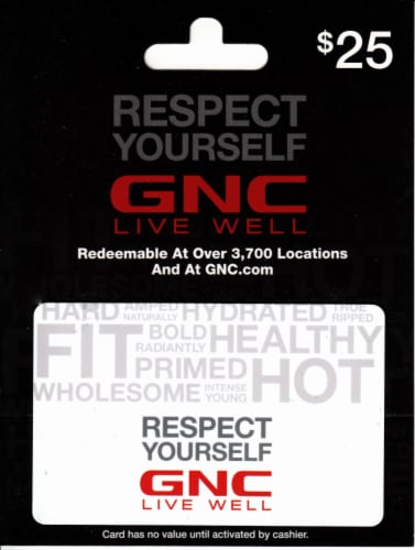 GNC $25 Gift Card Perspective: front