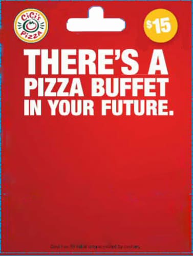 Cici's Pizza $15 Gift Card Perspective: front