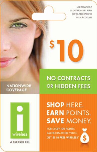 i-Wireless $10 Gift Card Perspective: front