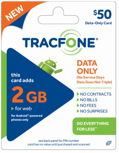 TracFone $50 2 GB Data Prepaid Card Perspective: front