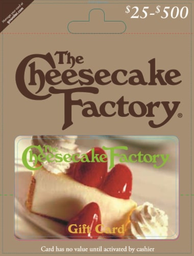 Cheesecake Factory $25-$500 Gift Card Perspective: front