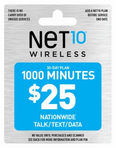 NET10 Wireless 1000 Minutes $25 Phone Card Perspective: front