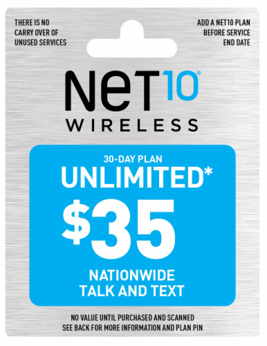 NET10 Wireless $35 Unlimited Phone Card Perspective: front