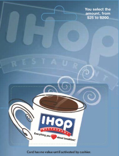 IHOP $25-$200 Gift Card Perspective: front
