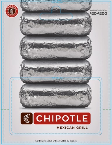 Chipotle $20-$200 Gift Card Perspective: front