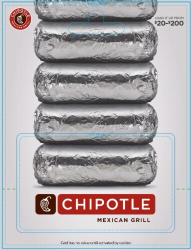 Chipotle $20-$200 Gift Card Perspective: front