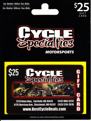 Cycle Specialties $25 Gift Card Perspective: front